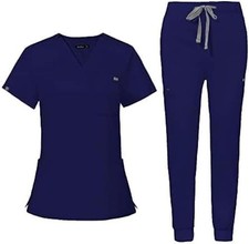 Women's Scrub Top with Classic V-Neck  Yoga Jogger Pants Medical Nursing Unifor