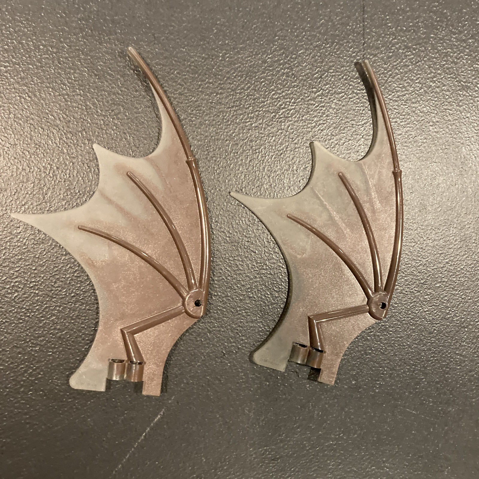 LEGO LOT 2 DRAGON WING 19X11 REDDISH BROWN MARBLED BLACK TRAILING EDGE 4767