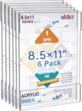 NIUBEE 8.5x11 Clear Acrylic Plexi Sign Holders with 8.5x11", 