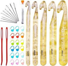 37 Pcs Huge Crochet Hook Set,9 Pieces Large Eye Blunt Needles,12mm-25mm Large Si
