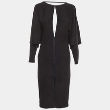 Gucci Black Mesh Trim Silk Midi Dress M