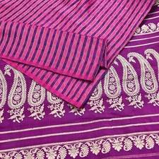Indian Vintage Sari Purple Heavy Pure Satin Silk Woven Banarasi Brocade Saree 5y