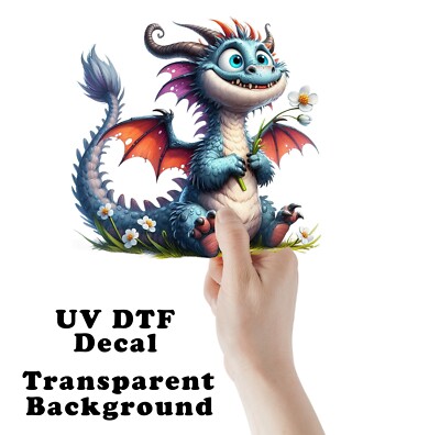 Smiling Blue Dragon UV DTF Transparent Sticker / Decal