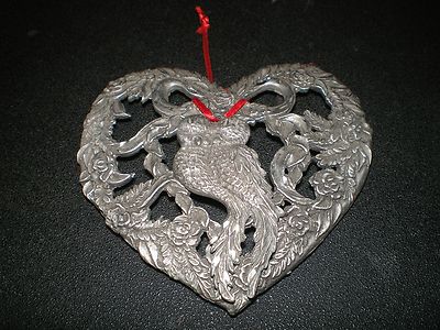 RAWCLIFFE PEWTER Heart Potpourri Jar Candle Topper Lovebirds Christmas Ornament