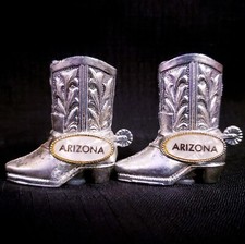 Vintage Metal Japan Cowboy Boots Salt Pepper Shaker Set Arizona Souviner