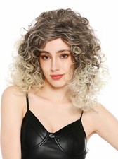 Perücke Damen Frauen lang lockig Locken Scheitel Ombre Braun Blond Mix 92033