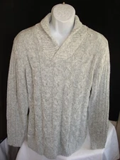 POOLMAN #8920 Gray 100% Acrylic Cable Knit Pullover Shawl Sweater Sz. L