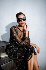 ZARA LONG FLORAL EMBROIDERED DRESS BLACK SIZE M REF.9598/114 BLOGGERS FAVORITE