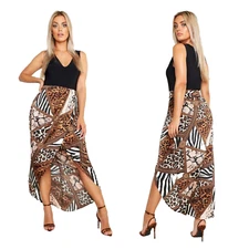NWT Women's Boohoo Plus Size Mixed Animal Satin Faux Wrap Skirt Size US 16