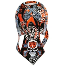 Just Ride Orange Black Doo Rag Headwrap Skull Cap Biker Durag Sweatband Capsmith