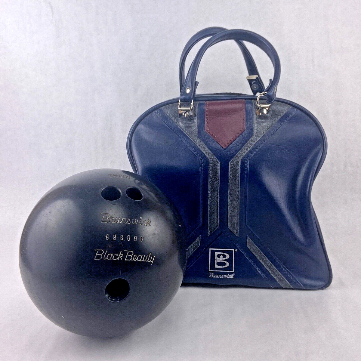 Vintage Brunswick Bowling Ball 15lb 1.3oz Black Beauty BRUCE w Bag