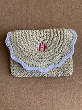 Mark & Graham Scalloped Raffia Clutch JAM or JMA pink mono white edge $49 17