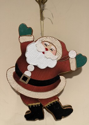 Vintage Balsa Wood Santa Claus Sack of Toys Christmas Tree Ornament Decoration