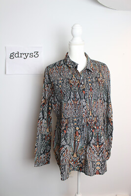 NWT Odd Molly Evelyn Collared Button Down Shirt Top Deep Asphalt Sz L/XL (4)