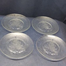 Vintage Duralex Clear Glass Set/4 Christmas Tree Salad Plates Made In France EUC