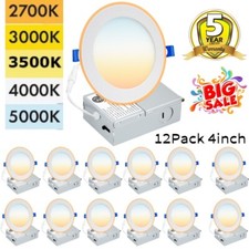 12 Pack 4 Inch 5CCT Ultra-Thin LED Recessed Ceiling Light with Junction Box