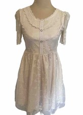 Off White Lined Lace Satin Underlay Fancy Fit N Flare Baby Doll Dress Petite Sm