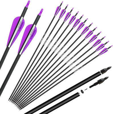 28''/30'' Carbon Archery Arrows, Spine 500 with Removable Tips, Hunting Arrows Tar