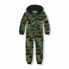 Boy's Green, Black Glacier Fleece Hooded Camouflage Pajama Sleeper, Small 5-6