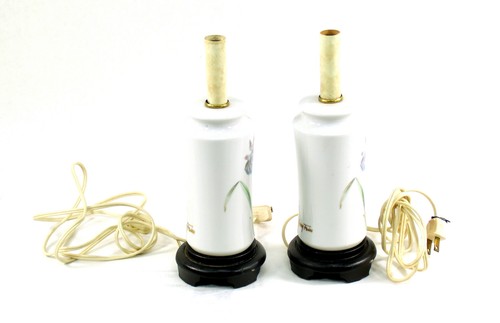 Vintage Retro Twin Small Bulb Floral Table Lamps w/o Shades - Picture 5 of 7