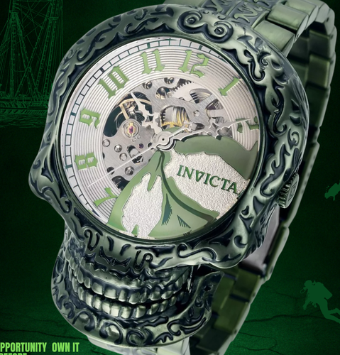 Super Rare Dark Green Invicta Skull Artist Automatic Men's Watch 50.5mm Skeleton - Picture 2 of 12