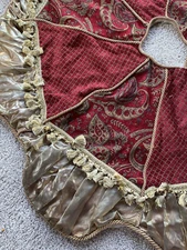 Chateau Kenneburke Tapestry Christmas Tree Skirt Burgundy Gold Shiny Tassel  56"