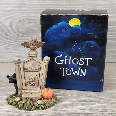 Owl B. Back Tombstone GANZ Ghost Town Halloween Figurine Graveyard Black Cat