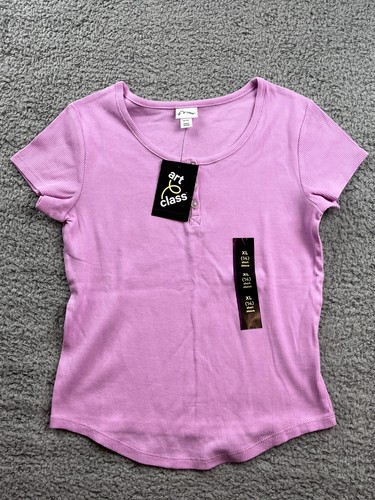 2x Art Class Girl's Size XL (14) Short Sleeve Ribbed T-Shirt Black/Purple - Picture 4 of 8