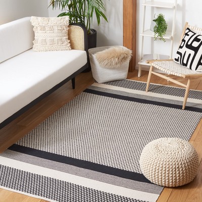 Kilim Collection Accent Rug - 4' x 6', Black & Ivory, Handmade Flat Weave Str...