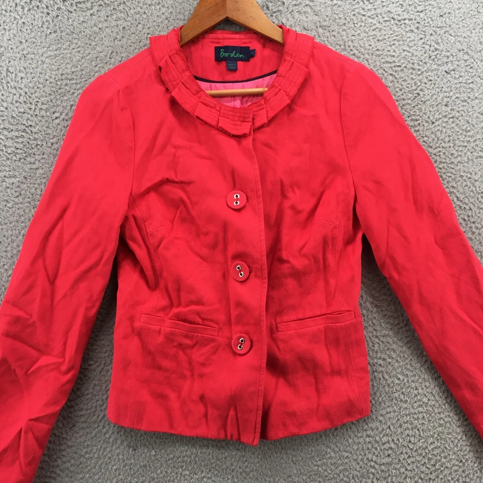 Chaqueta Blazer Boden Mujer 8 Manga Larga Cuello Redondo Rojo Algodón Botón Foto 2 de 4