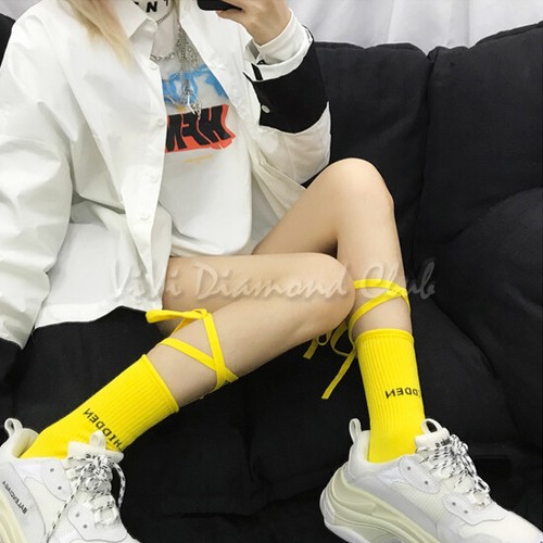 Fashion Women Trendy Leg Wrap Cross Straps Lolita Lace Up Calf Cotton Crew Socks - Picture 9 of 13