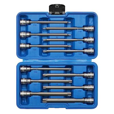 EMENTOL 12PCS 3/8'' Drive Extra Long Torx Bit Socket Set, CR-V,  Assorted Sizes 