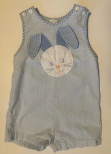 Petit Ami Boys Seersucker Blue/White Stripe Bunny Appliqué Sleeveless Romper-24