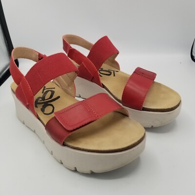 OTBT Nova Sandals Womens 9M Red Leather Platform Chunky Wedge Strappy