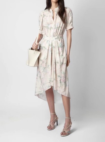 Women Zadig & Voltaire V-neck Jacquard Silk French Chic Dress Shirt Straps XS-L - Picture 5 of 12