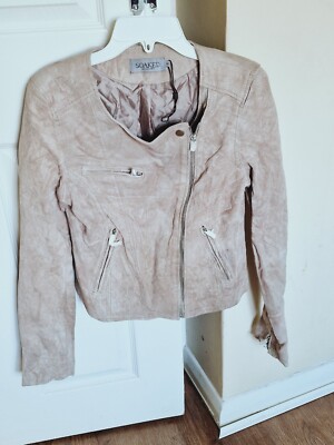 SOAKED IN LUXURY SUEDE LEATHER BIKER JACKET BLAZER BEIGE-SIZE XS