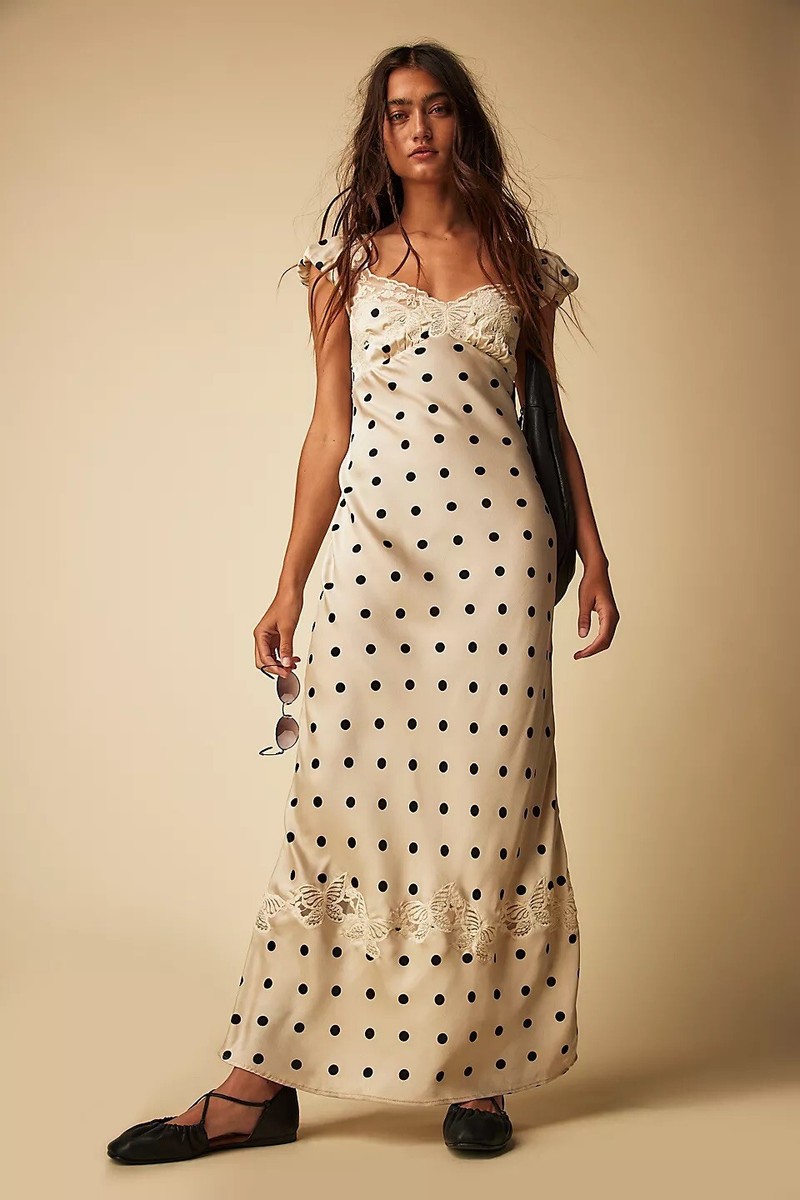 chinese dress ladies FREE PEOPLE Satin BUTTERFLY BABE Maxi Dress – Silver Accents main image 0