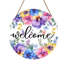 Anyako Welcome Spring Summer Red Blue Purple Floral Door Sign For Front Door ...