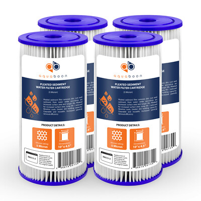 4PK of Big Blue 5µm Pleated Washable Sediment Water Filter 10''x4.5'' by Aquaboon