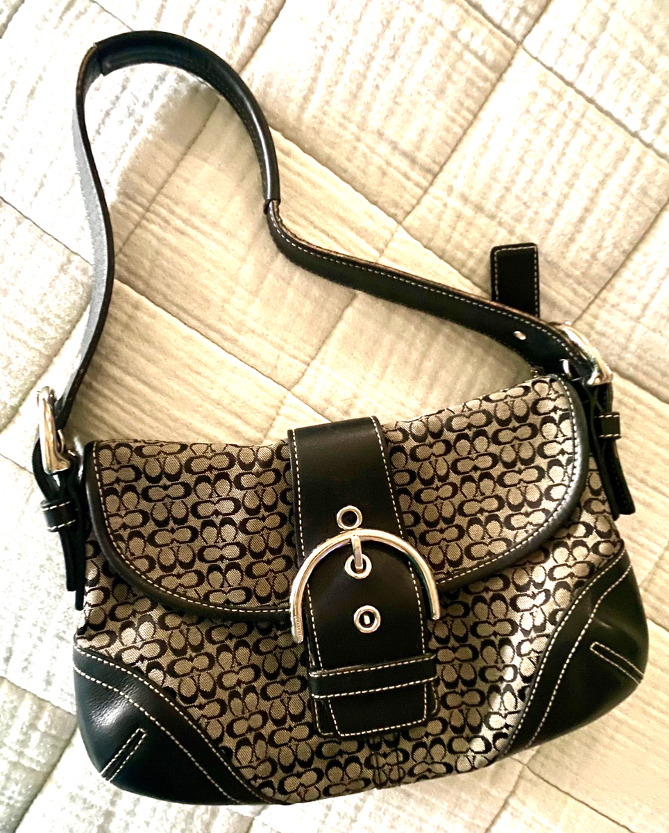 Coach Vintage Soho Signature Buckle Flap Shoulder Bag Black Canvas