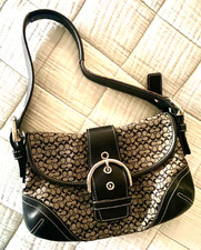 Coach Vintage Soho Signature Buckle Flap Shoulder Bag Black Canvas Leather 6818