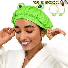 Eco-Friendly Frog Shower Cap W/ Hair Ties Waterproof Reusable Hair Protection US