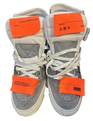 Silver and White Off-White High Top Trainers Sneakers Size 39 Authentic Used