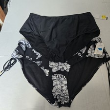 Time and Tru Women's Bikini Bottom 2X 20W-22W Floral Black 2 Pieces
