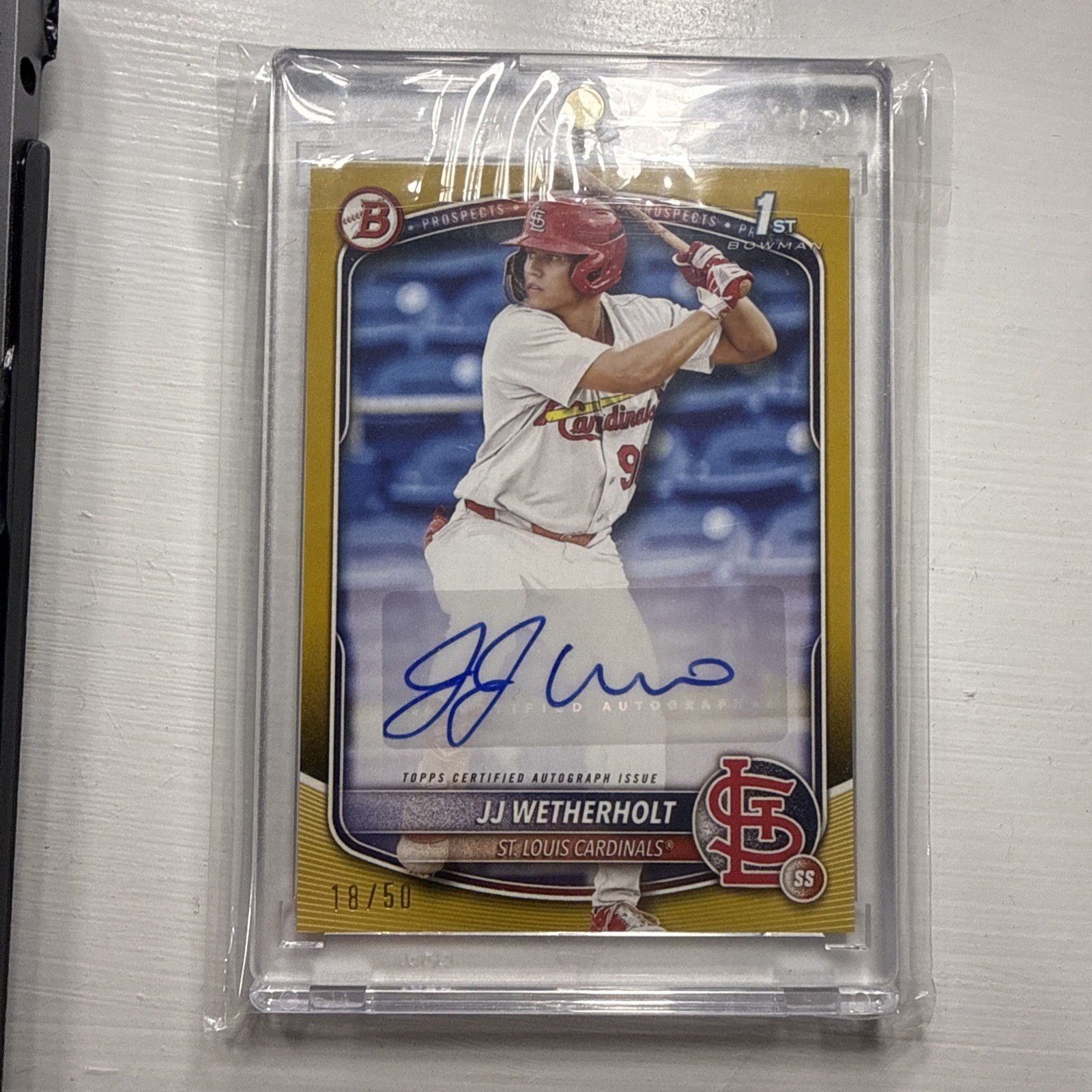 2025 Bowman 1st Bowman Auto JJ Wetherholt Gold /50 BPA-JW 18/50 Cardinals GEM
