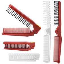 6PCS Travel Foldable Hair Comb and Brush Set - Anti-Static White  Burgundy