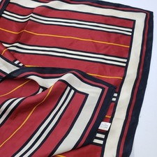 100 Silk Square Scarf 20x20 Red Navy Black White Yellow Striped Purse Wrap