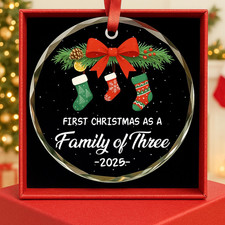 First Christmas as a Family of Three Glass Ornament 2025 – Baby’S First Xmas– Be