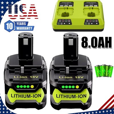 1~4X P108 For RYOBI 8.0Ah High Capacity Battery/Charger 18 Volt Li-Ion One Plus