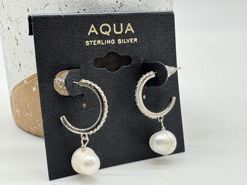 AQUA cultured freshwater pearls with pavé cyrstals hoop earrings - Silver - Picture 2 of 7